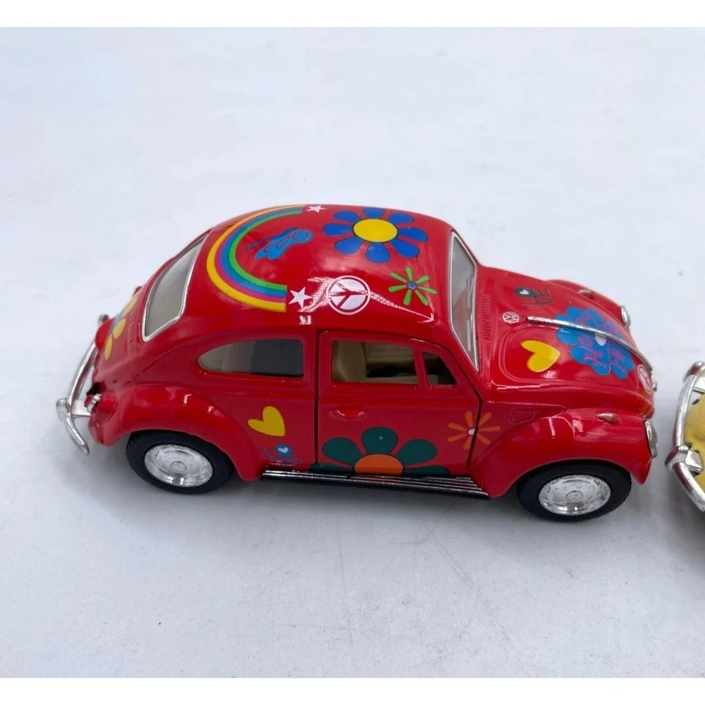 Lot of 2 Kinsmart 1967 Volkswagen Beetles Peace Love Diecast Model 1:32 Red 5" - Picture 5 of 12